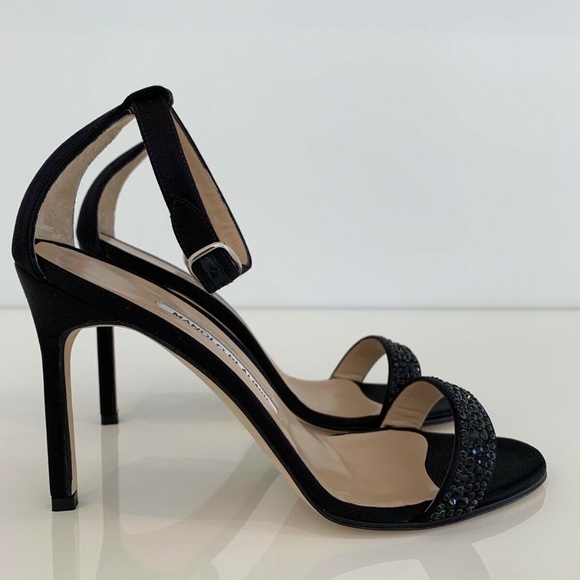 MANOLO BLAHNIK BLACK CRYSTAL SANDALS 7.5 NEW! - Picture 3 of 17